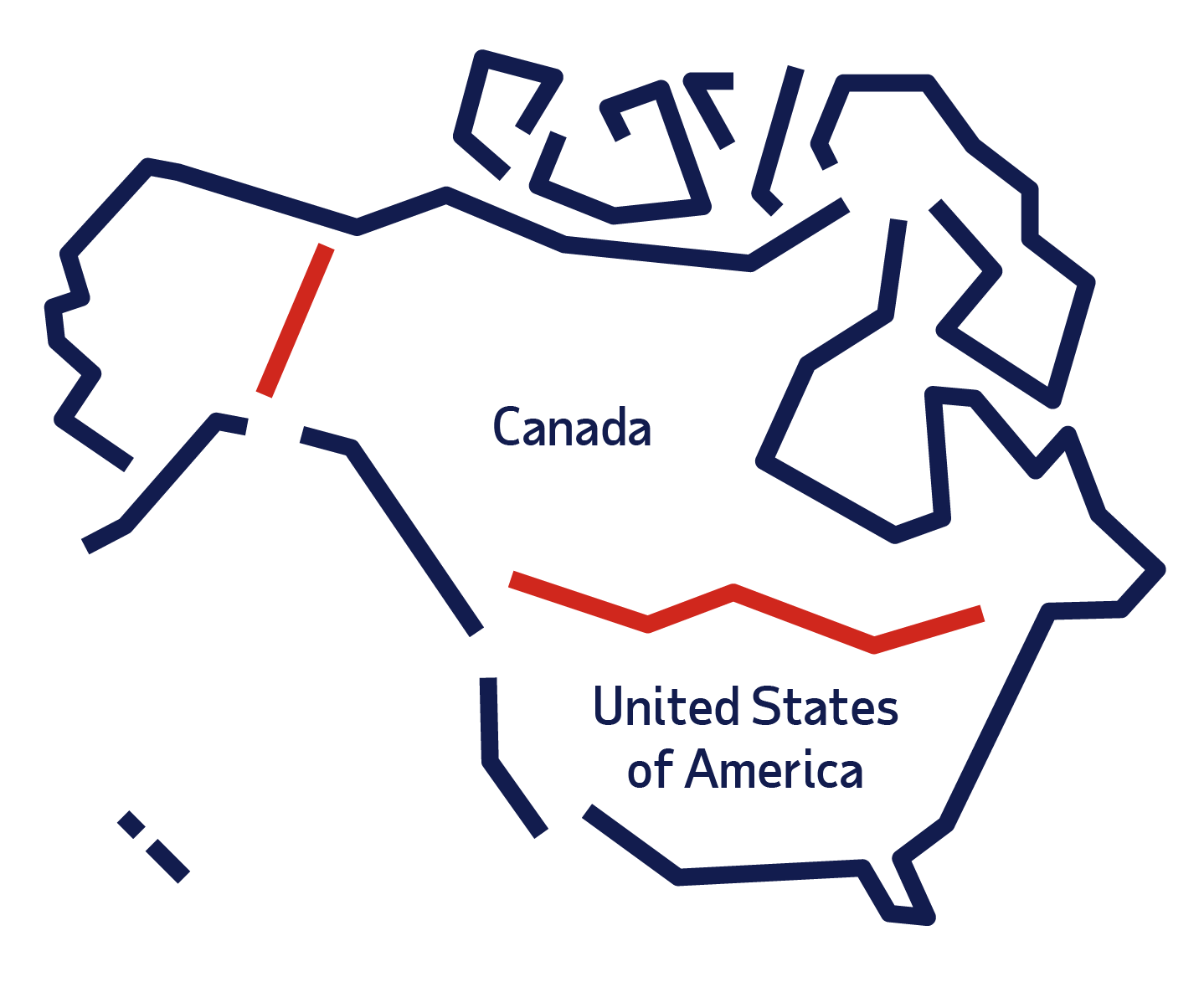 Map showing Canada and United States of America