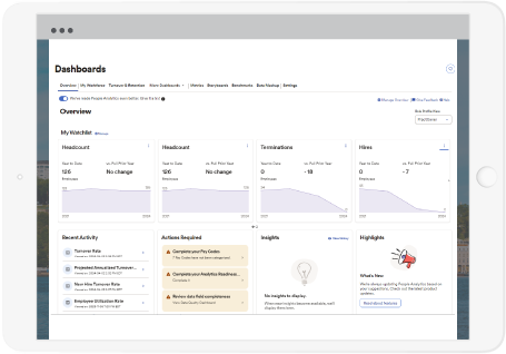 ADP Workforce Now payroll analytics dashboard on a tablet device